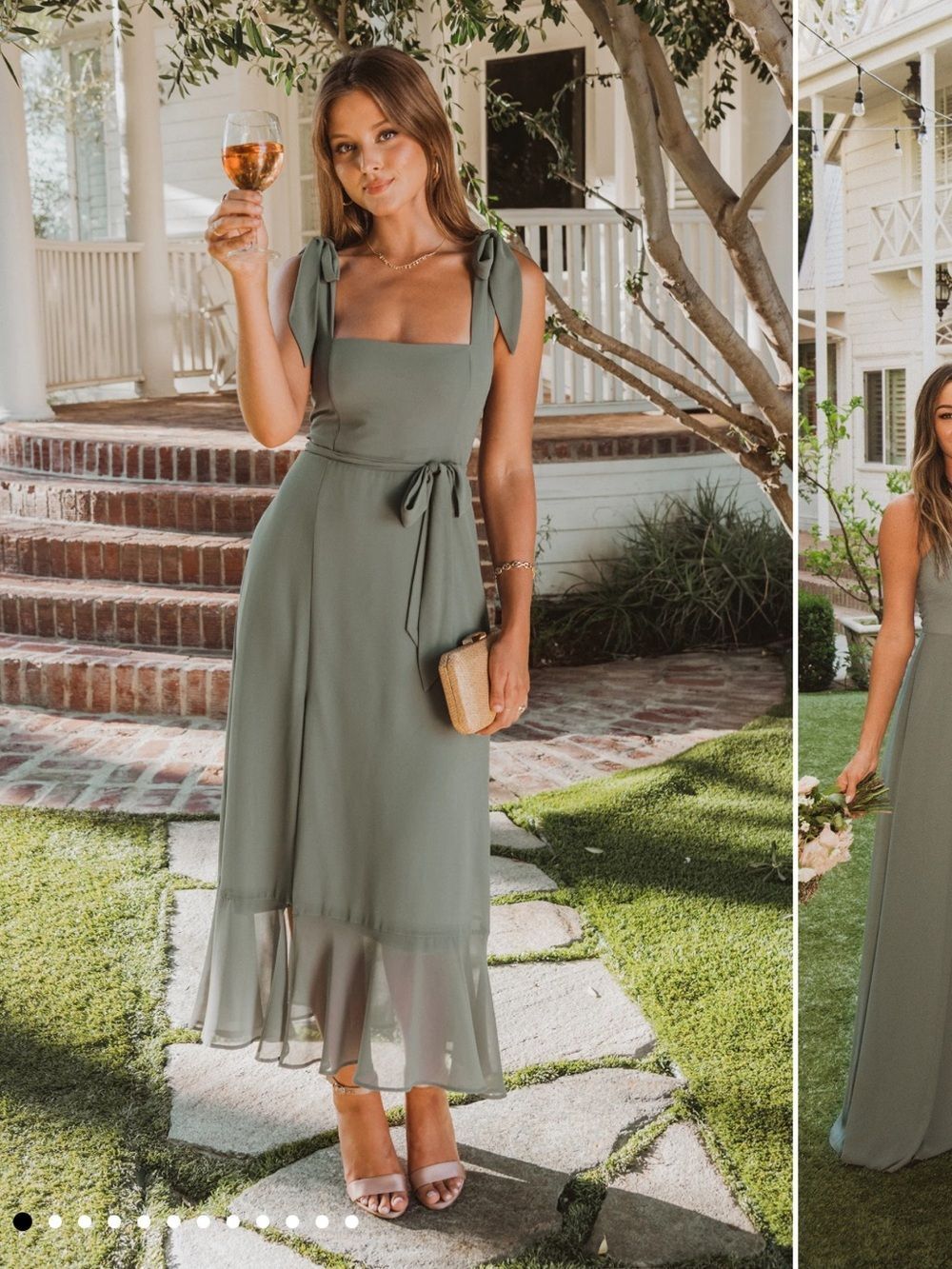 $180 Show Me Your Mumu Claire Midi Dress ~ Deep Sage Chiffon Bridal NWT Small - Picture 4 of 9